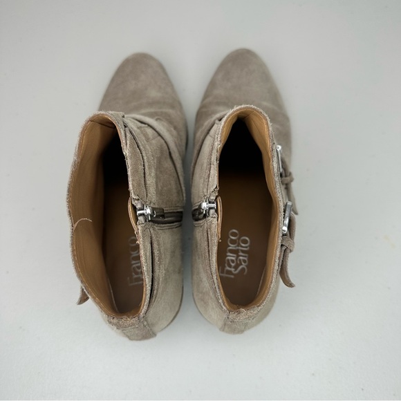 Franco Sarto Rynn Suede Ankle Bootie Size 8.5 M Tan Taupe Zip Cowboy Buckle Boot - Picture 11 of 13